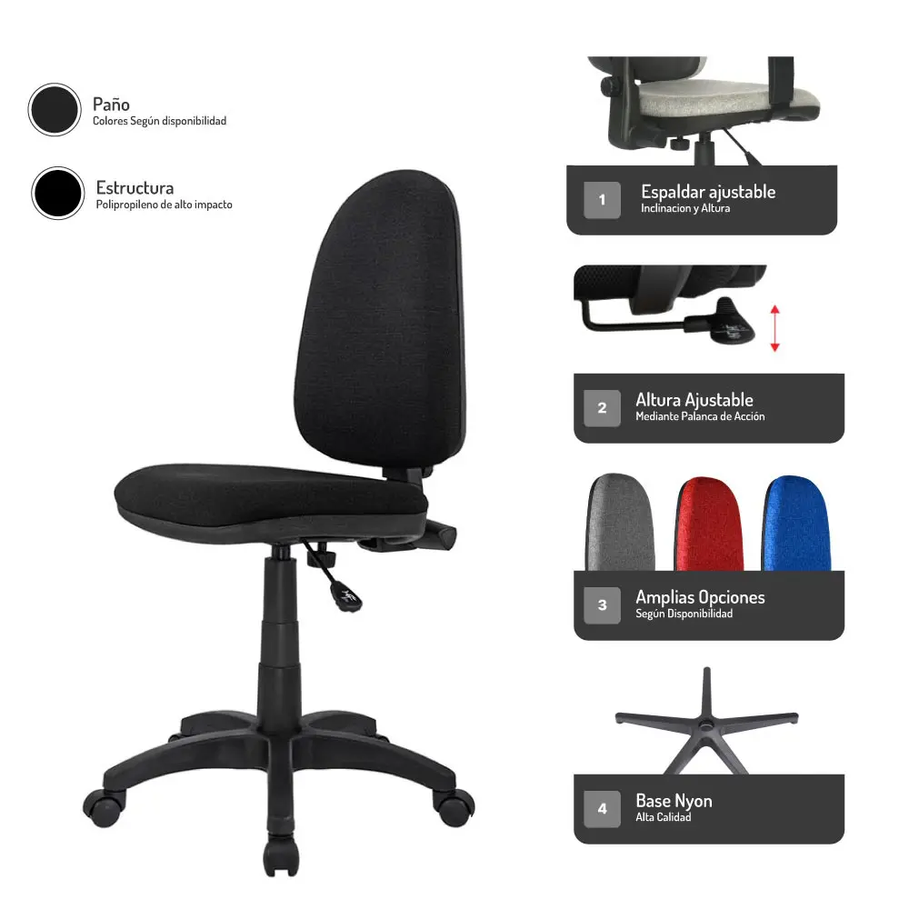 Silla Lisa con mecanismo ergonómico, ideal para espacios de oficina y trabajo