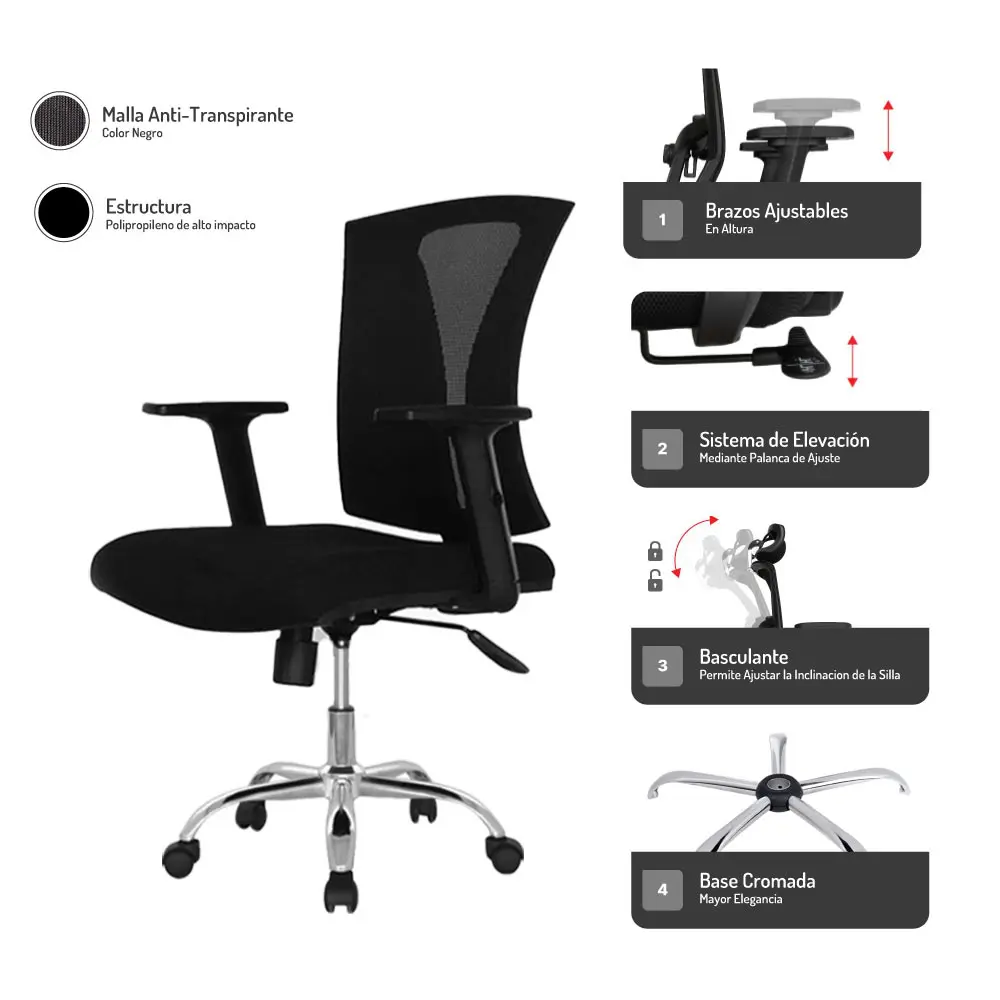 Mecanismo de silla Praga con base de cromo