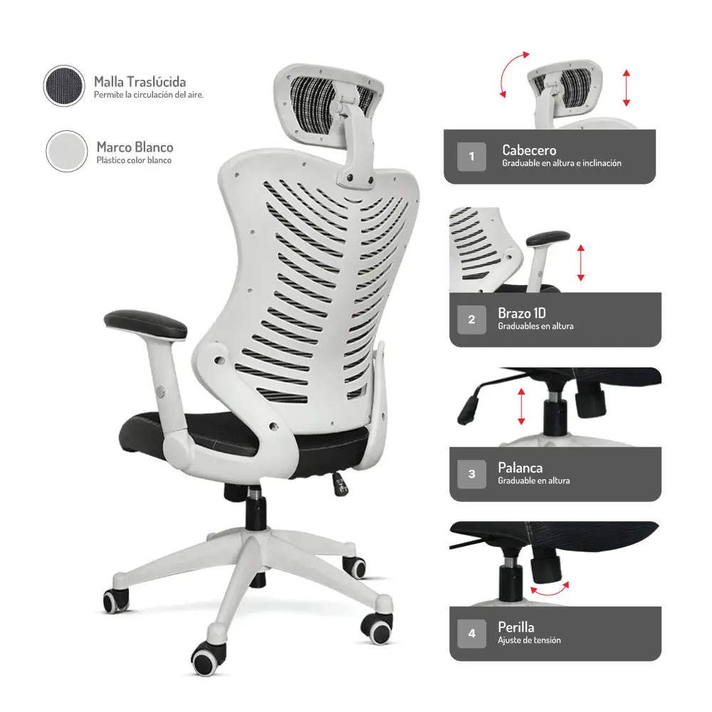 Silla de Escritorio Rumania Marco Blanco 0