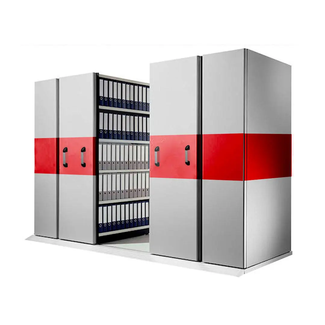 Archivo rodante manual rojo de Industrias Cruz, ideal para organizar documentos en espacios pequeños