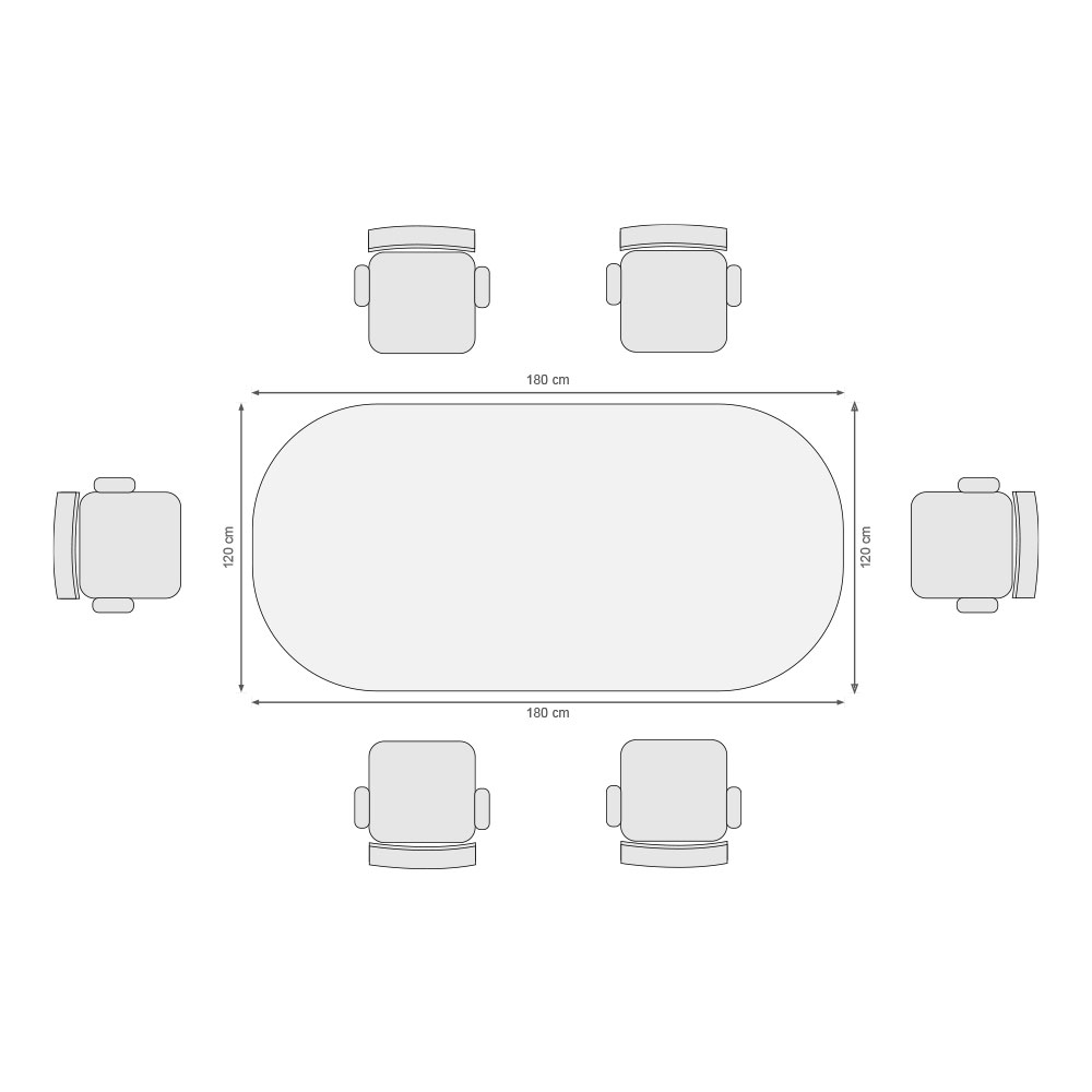 dimensiones mesa de jutnas ovalada 6 puestos