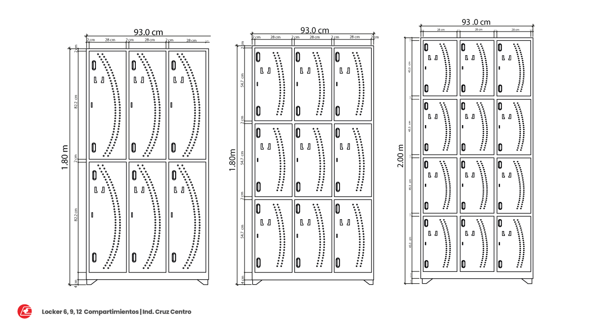 dimensiones locker de 6,9 y 12 puertas de industrias cruz centro